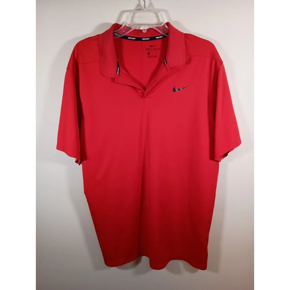 Nike Golf Mens Dri Fit Red Black Short Sleeve Polo Shirt Size XL